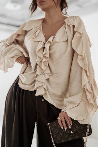 Koszula oversize z falbanami Ella beżowa