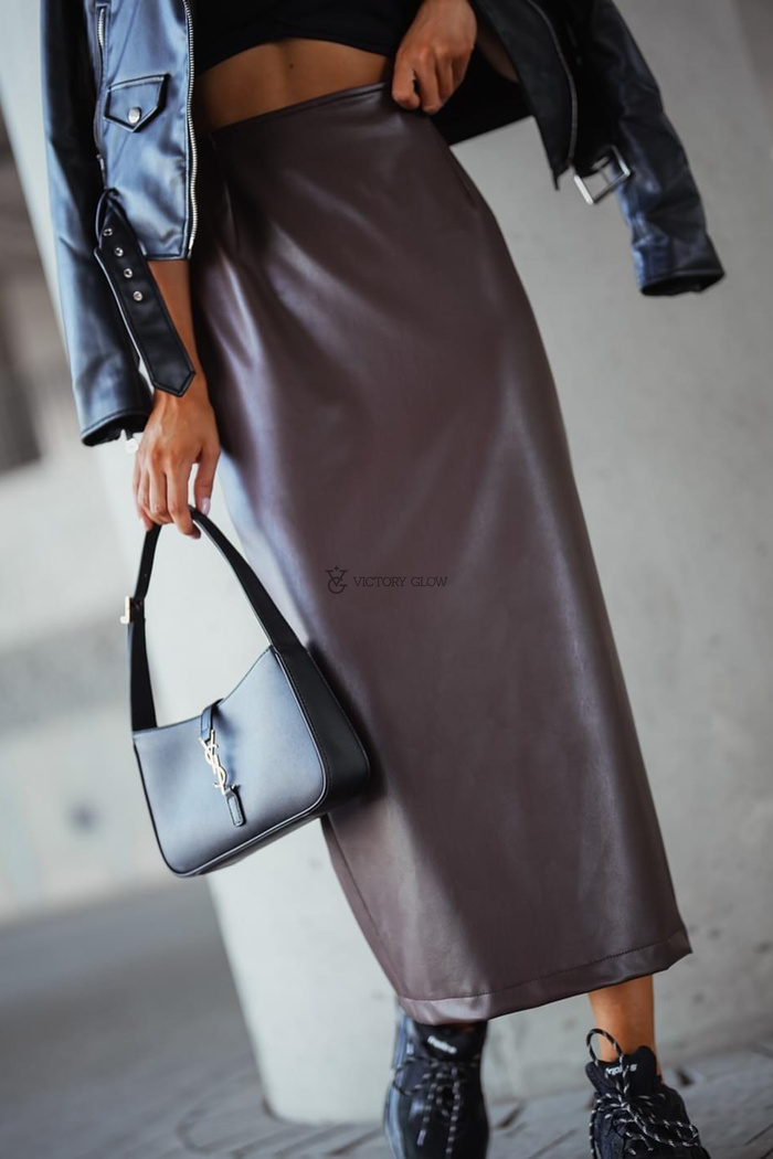 Spódnica ołówkowa z eco skóry Ulyana czekoladowa 