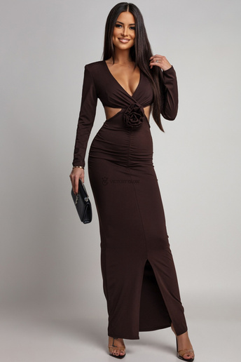 Długa sukienka z wycięciami w talii Layla czekoladowa