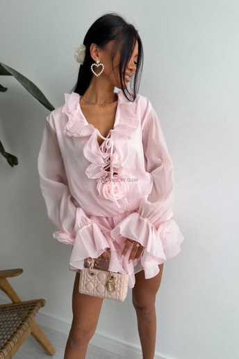 Sukienka mini z falbanami Ruffle Rose różowa