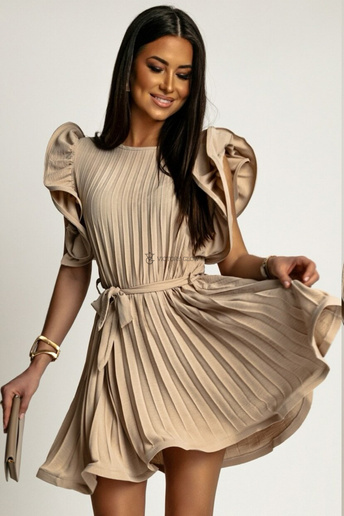 Beżowa plisowana sukienka mini Bell