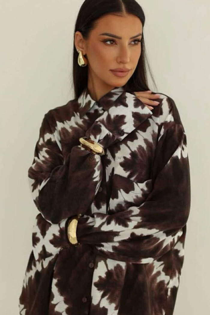 Koszula oversize wzór Pola czekoladowa