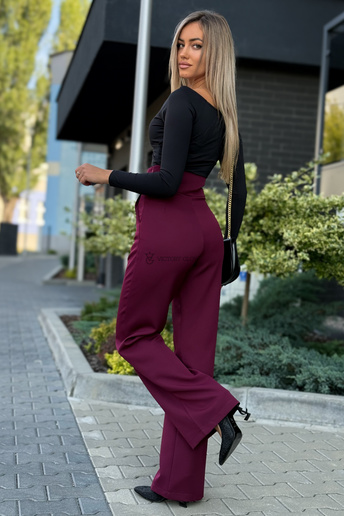 Eleganckie spodnie z wysokim stanem Sandy bordo