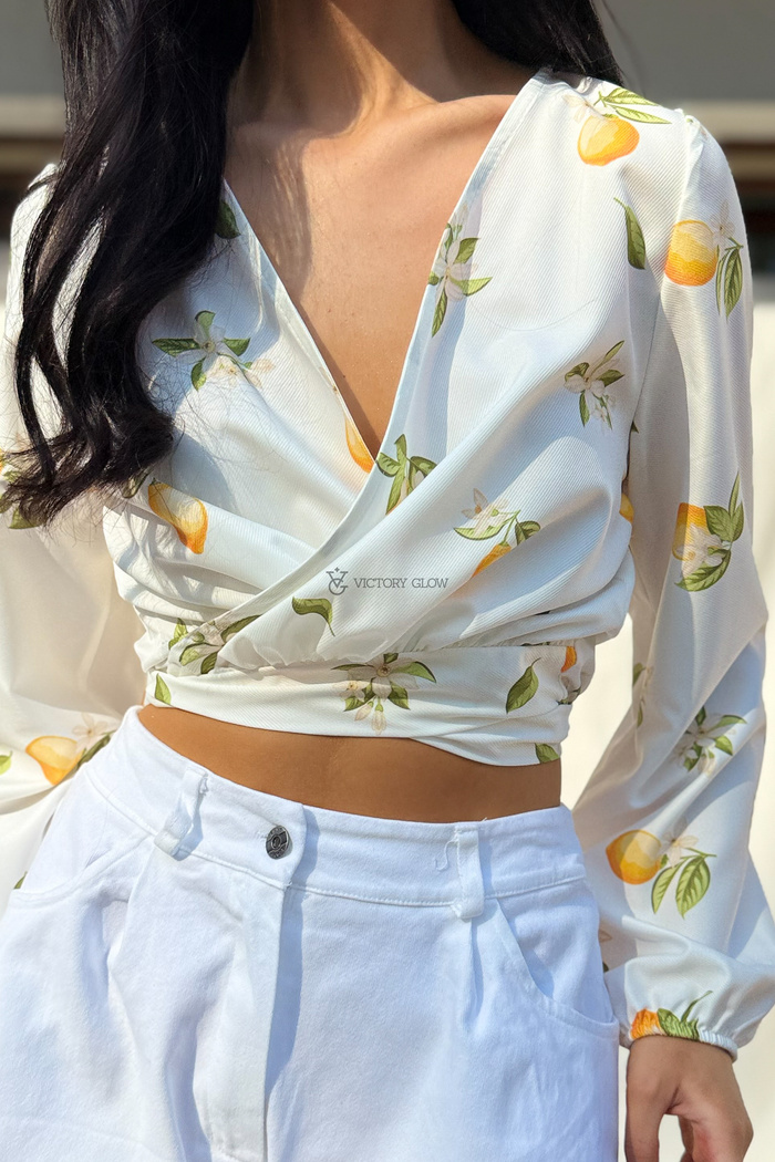 Bluzka wiązana z długimi rękawami Mrs Lemon biała