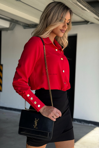 Elegancka koszula z wysokim mankietem Corrie czerwona