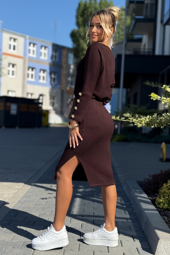 Komplet dzianinowy Mary bluzka i spódnica czekoladowy