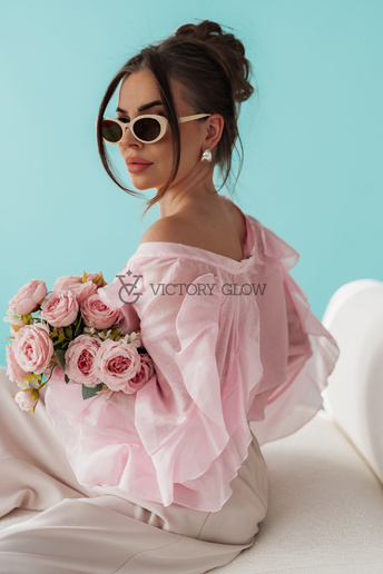 Koszula oversize z falbanami Ella różowa