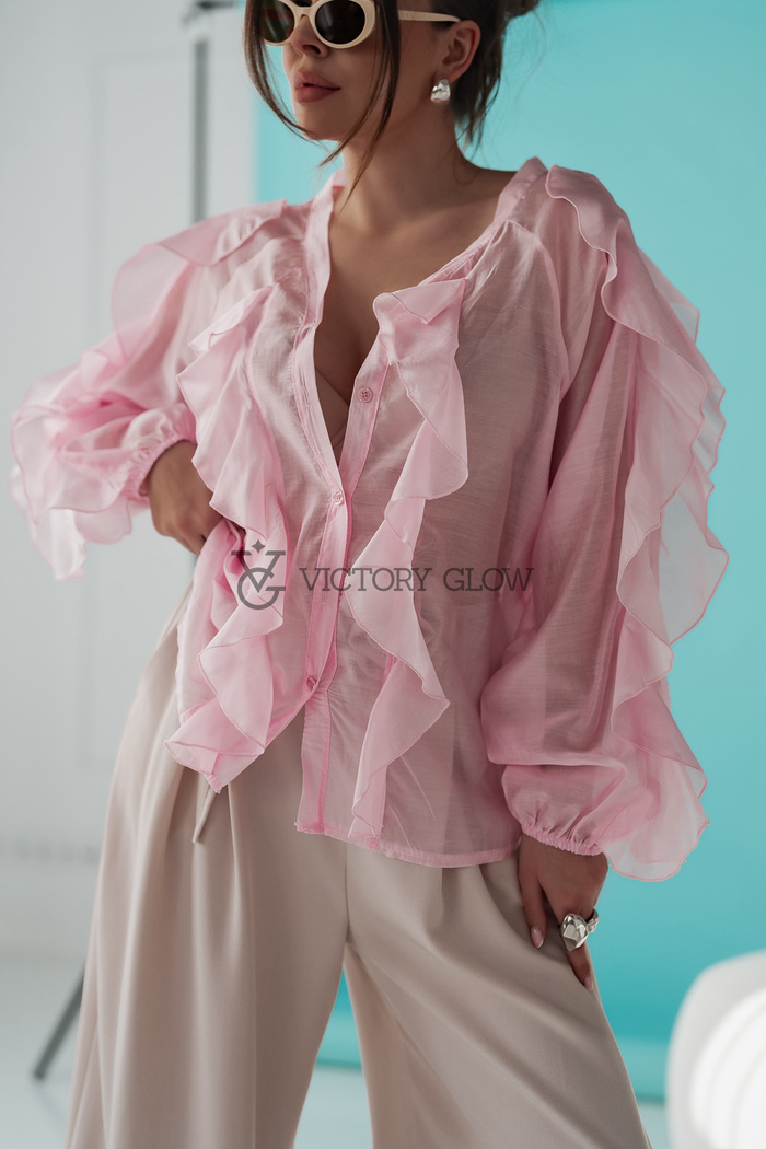 Koszula oversize z falbanami Ella różowa