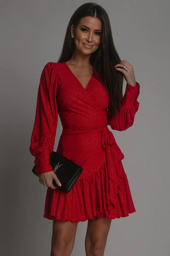 Kopertowa sukienka Anna świąteczny błysk czerwona