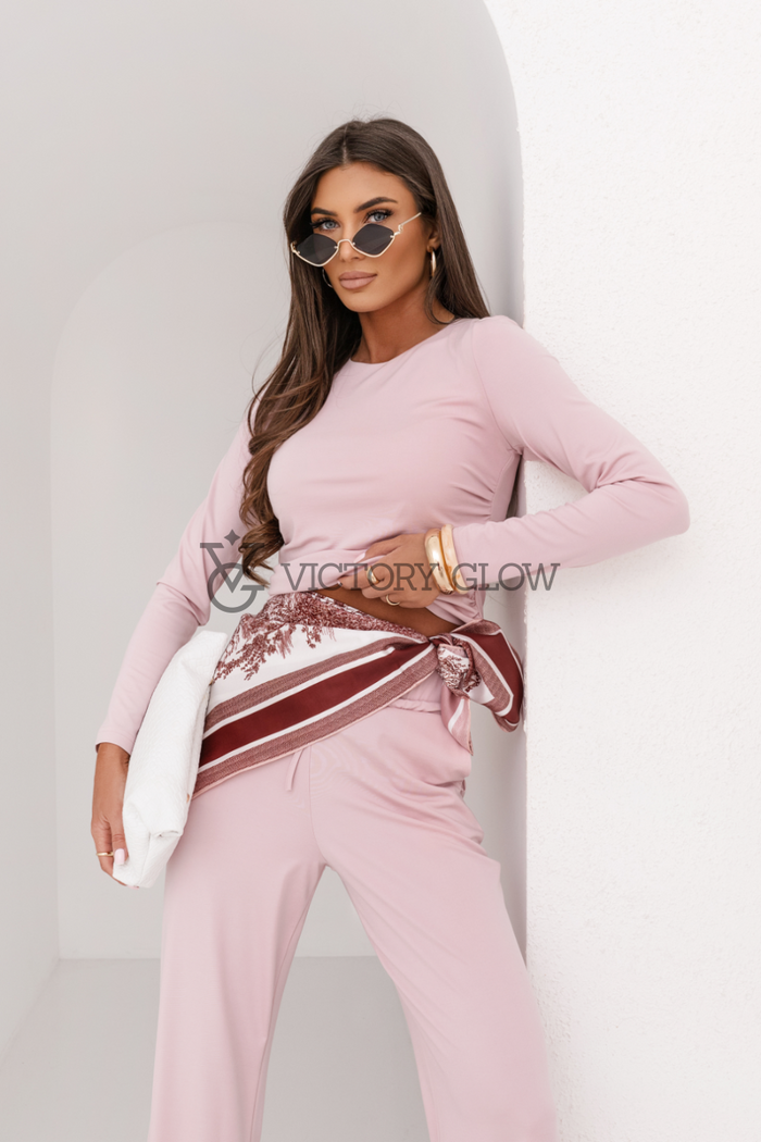 Komplet SHIRA bluzka z długim rękawem jasny róż