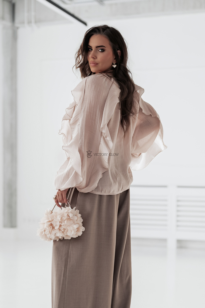 Koszula oversize z falbanami Ella beżowa