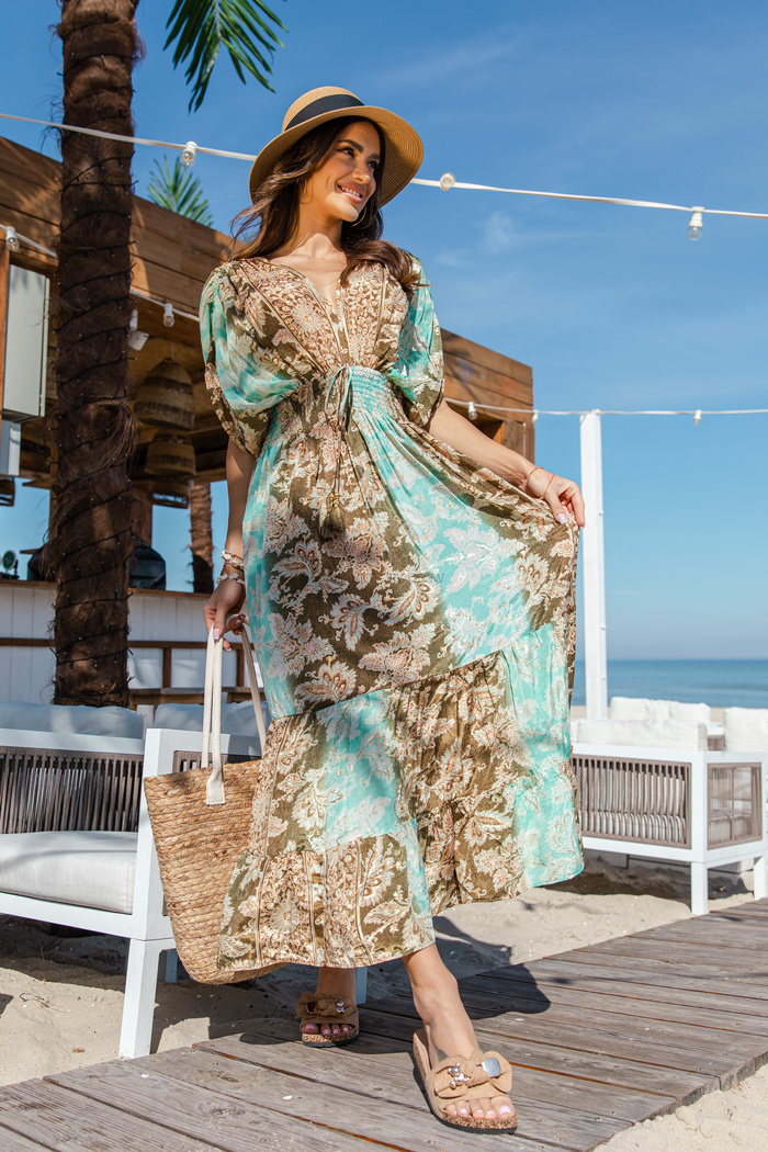 Maxi turkusowa sukienka etno Alisha w stylu indyjskim