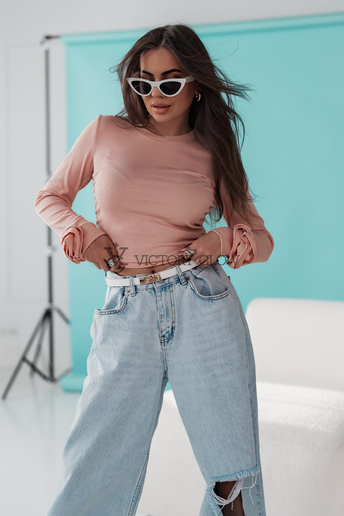 Dopasowana bluzka w prążek z różą Iga brzoskwiniowa