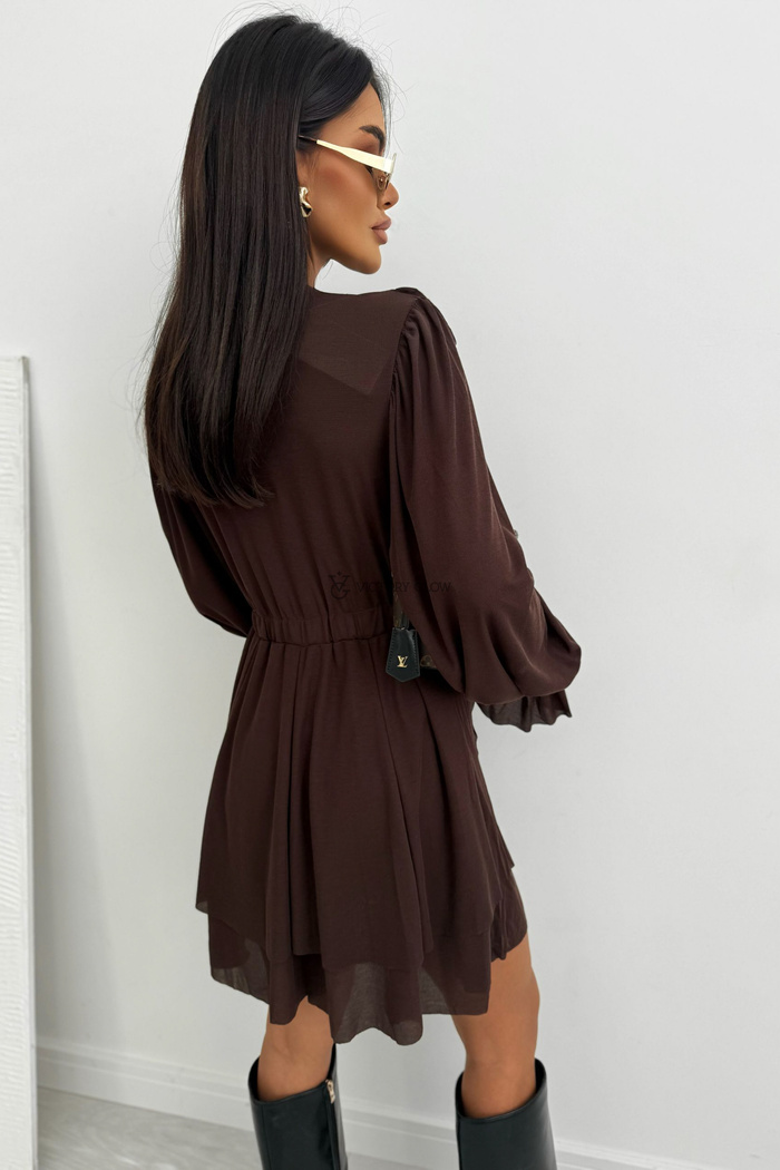 Sukienka z falbanami Romance Frill brązowa