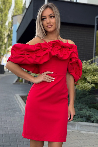 Sukienka koktajlowa Bella midi hiszpanka czerwona