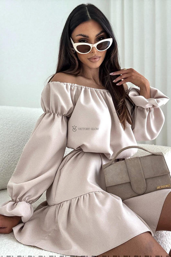 Sukienka Milli hiszpanka z falbaną beżowa