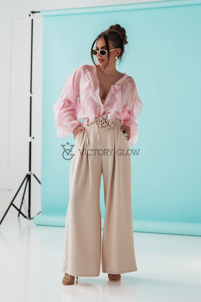 Szerokie spodnie z różą Mila beżowe