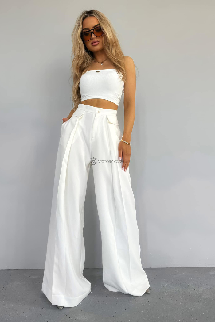 Krótki prążkowany top bandeau  biały