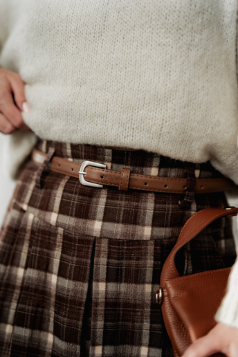 Spódnica mini w kratę z paskiem London brązowa