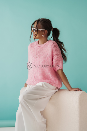 Sweter oversize z moherem Fema różowy