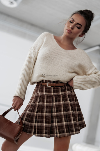 Spódnica mini w kratę z paskiem London brązowa