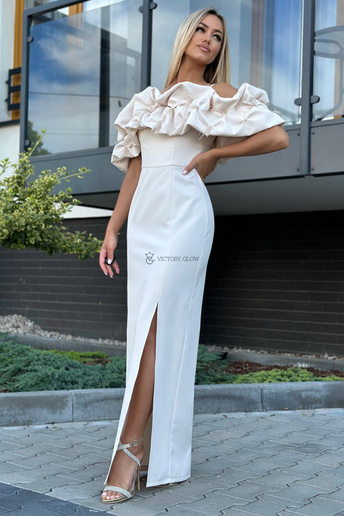 Suknia Bella maxi hiszpanka beżowa