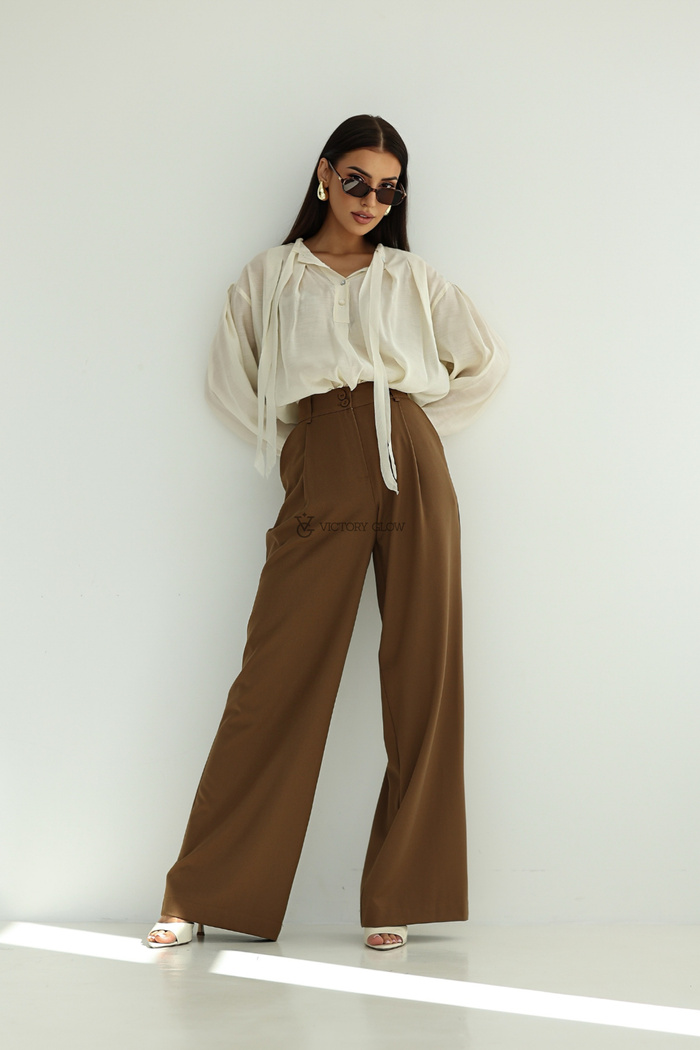 Spodnie z wysokim stanem Vera brązowa