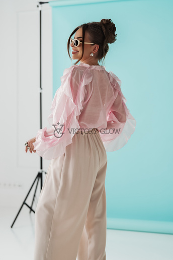 Koszula oversize z falbanami Ella różowa