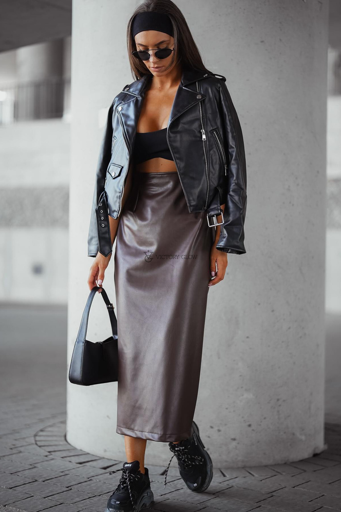 Spódnica ołówkowa z eco skóry Ulyana czekoladowa