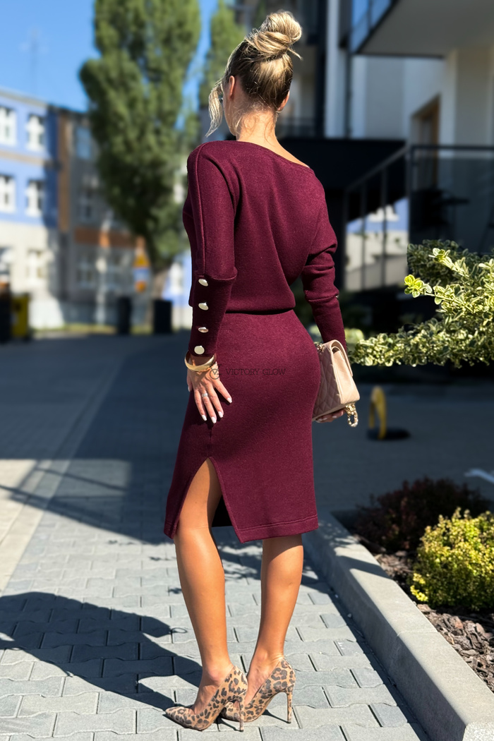 Komplet dzianinowy Mary bluzka i spódnica bordo