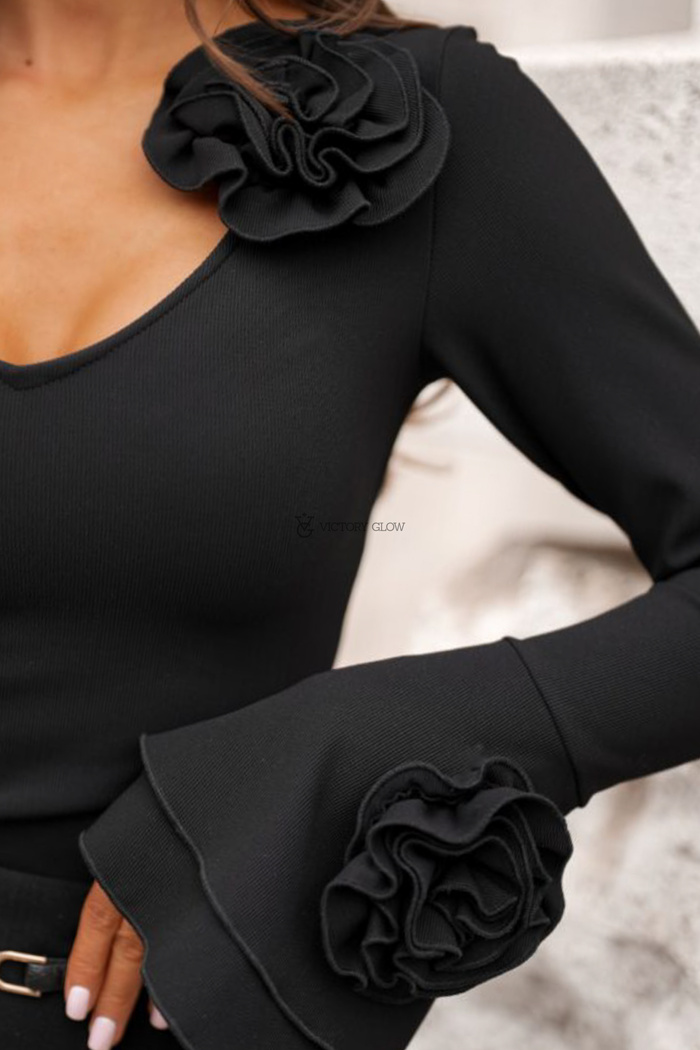 Dopasowana bluzka z różą Miss Rosse czarna
