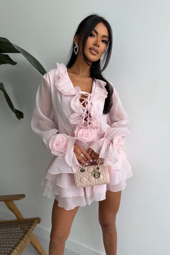 Sukienka mini z falbanami Ruffle Rose różowa