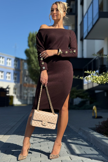 Komplet dzianinowy Mary bluzka i spódnica czekoladowy