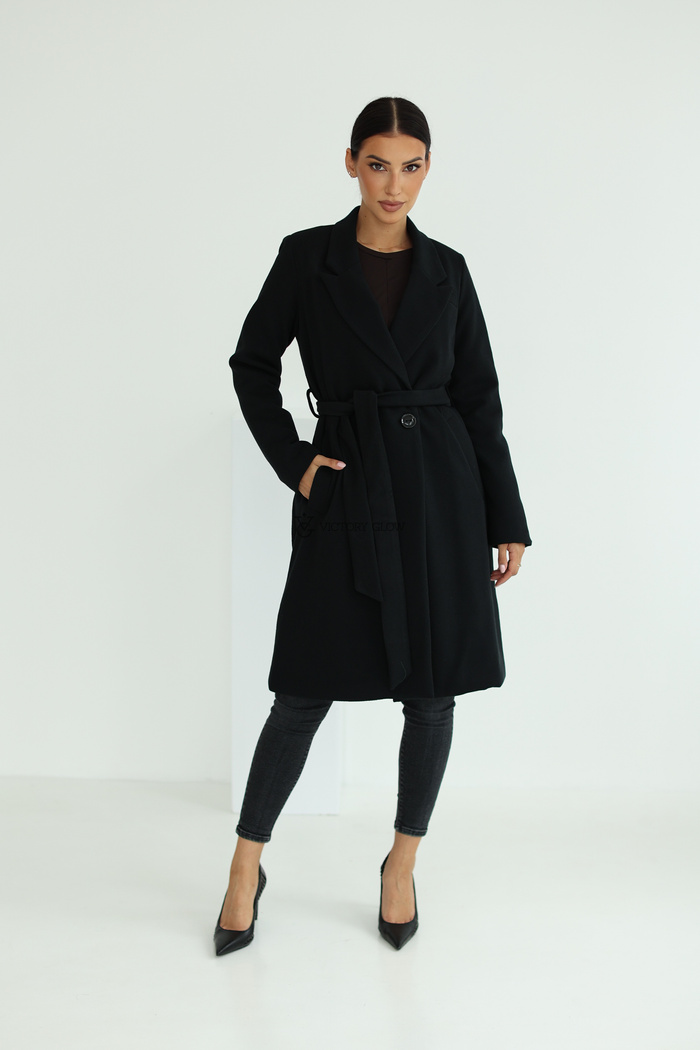 Elegancki płaszcz z paskiem Klara czarny