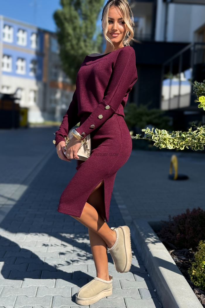 Komplet dzianinowy Mary bluzka i spódnica bordo