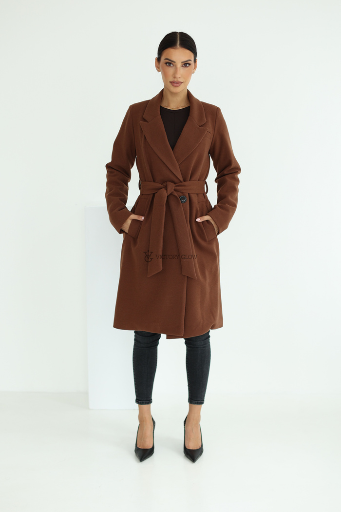 Elegancki płaszcz z paskiem Klara brązowy