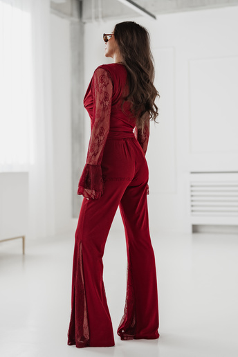 Prążkowany komplet z koronką Georgia bordowy