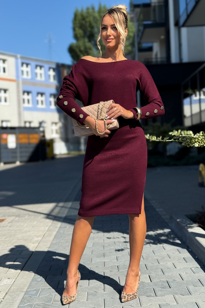 Komplet dzianinowy Mary bluzka i spódnica bordo