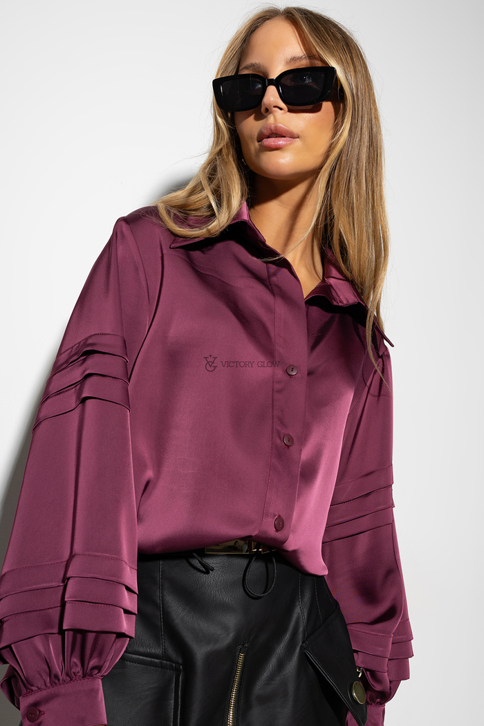 Satynowa koszula oversize Cataleya burgundowa