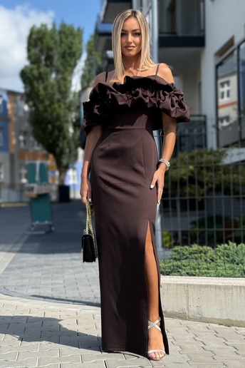 Suknia Bella maxi hiszpanka czekoladowa