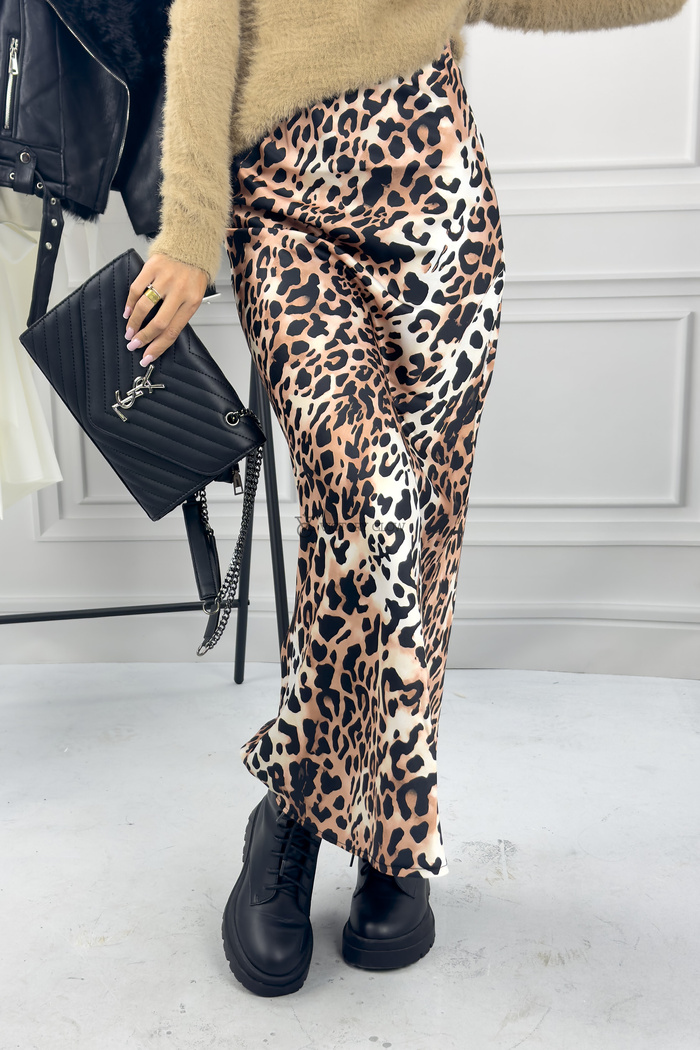 Długa spódnica satynowa Alta  print panterka