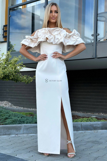 Suknia Bella maxi hiszpanka beżowa