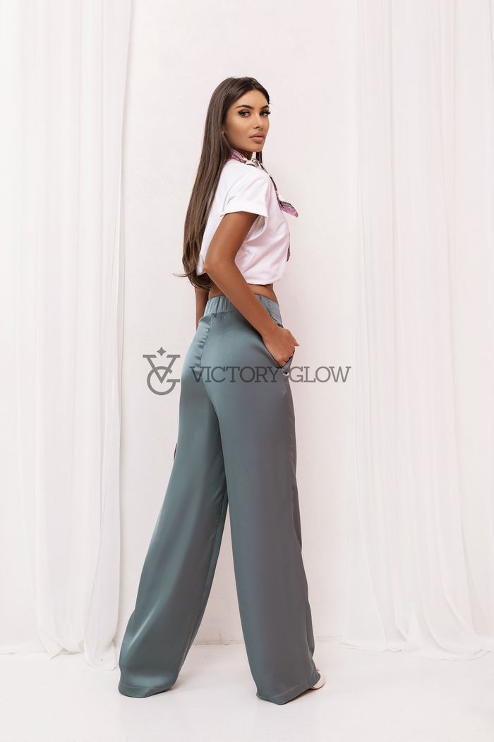 Spodnie satynowe Diva La Balancia turkusowe