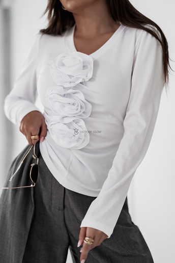 Dopasowana bluzka w prążek z różami Patti biała