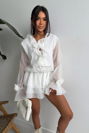 Sukienka mini z falbanami Ruffle Rose biała