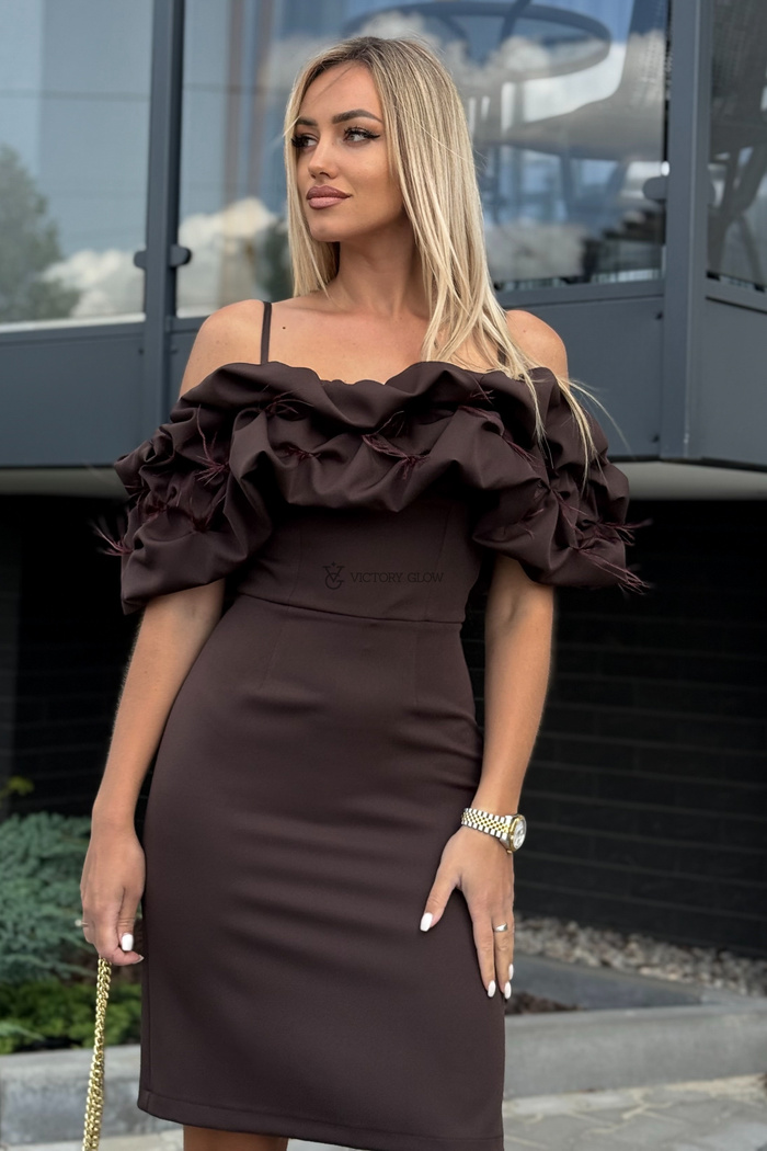 Sukienka koktajlowa Bella midi hiszpanka czekoladowa