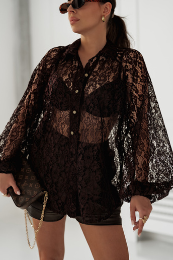 Koronkowa koszula oversize Diana czekoladowa