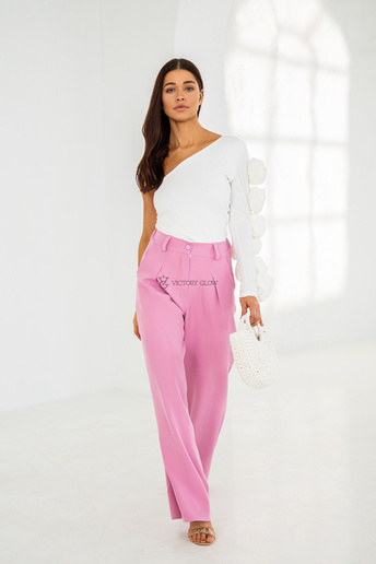 Eleganckie spodnie wide leg Gainne różowe