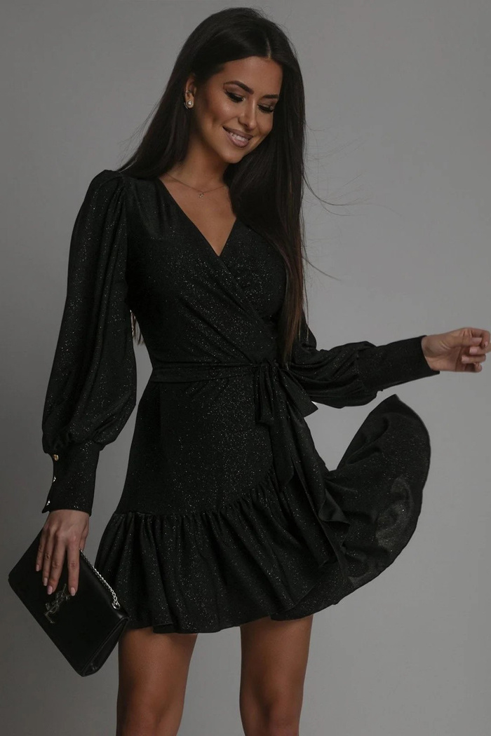 Kopertowa sukienka Anna świąteczny błysk czarna