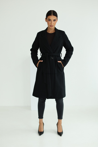 Elegancki płaszcz z paskiem Klara czarny
